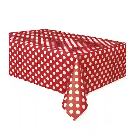 Mantel Plástico Reutilizable Rojo Con Puntos Blancos