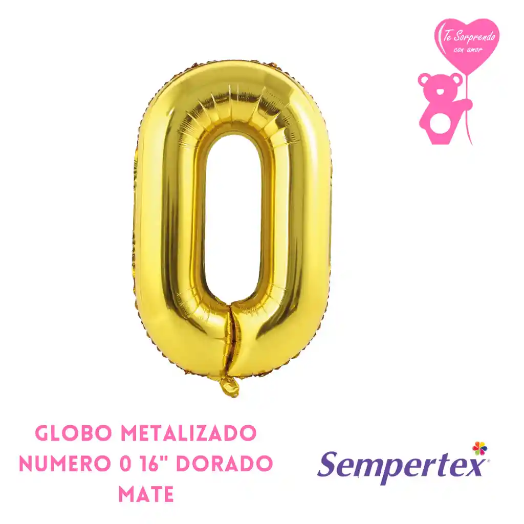 Globo Metalizado Número 0 16" Dorado Mate Sempertex