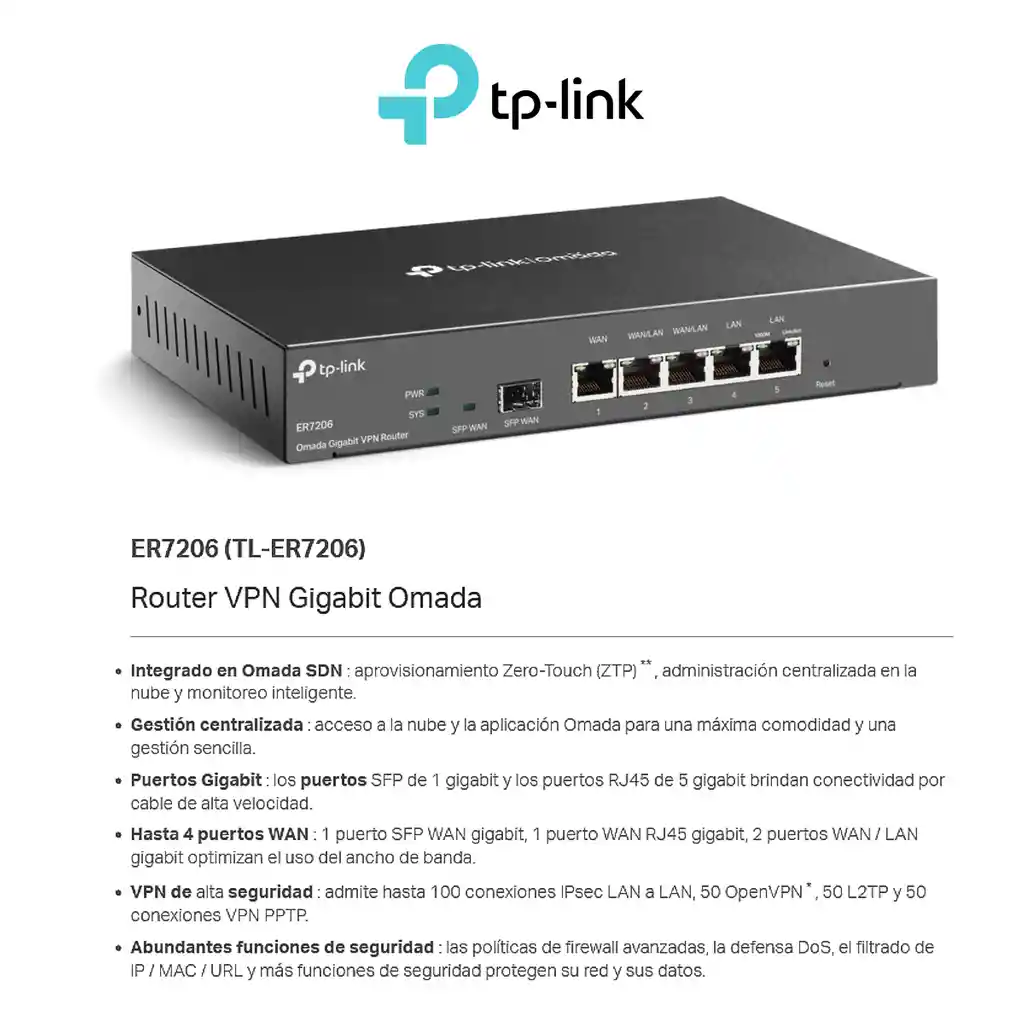 Router Vpn Cloud Multi-wan Gigabit Omada Tp-link Er7206