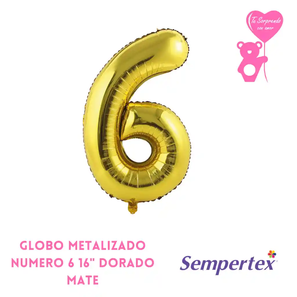 Globo Metalizado Número 6 16" Dorado Mate Sempertex