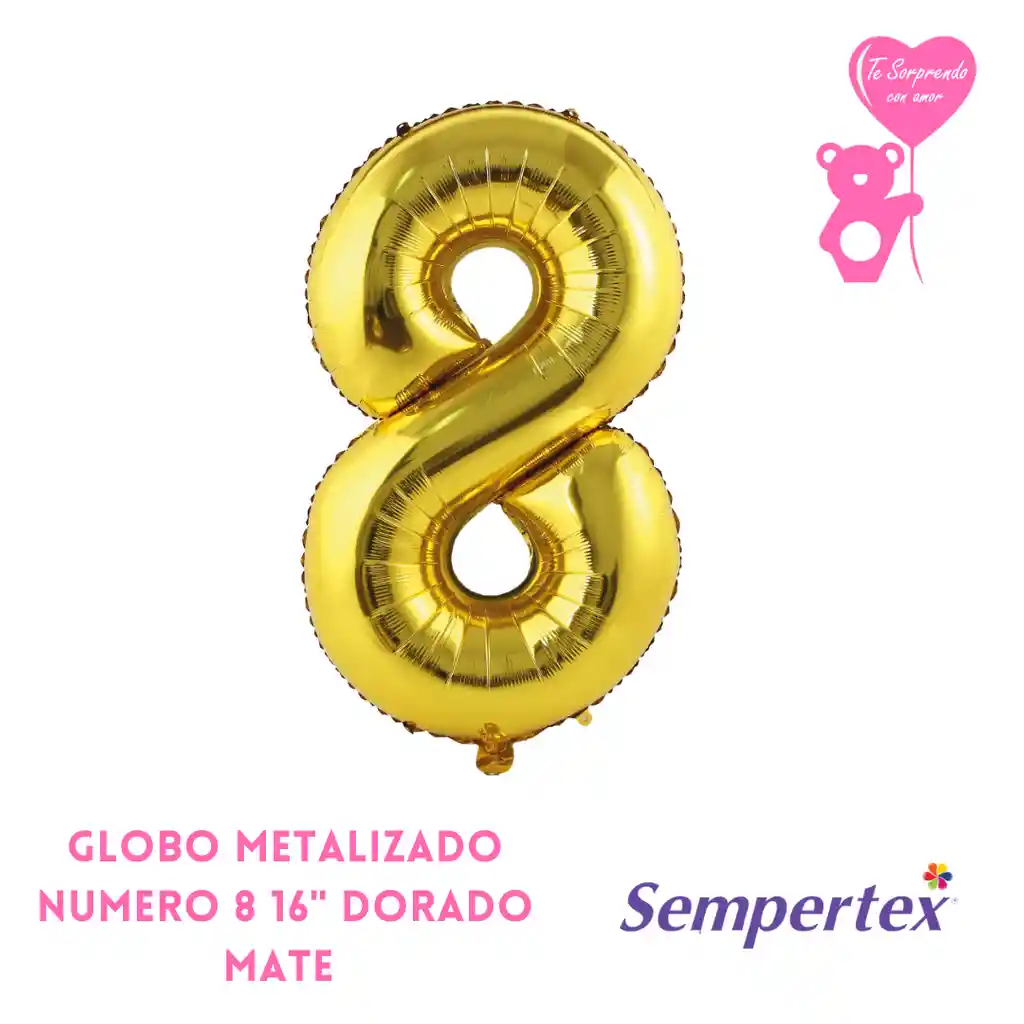 Globo Metalizado Número 8 16" Dorado Mate Sempertex