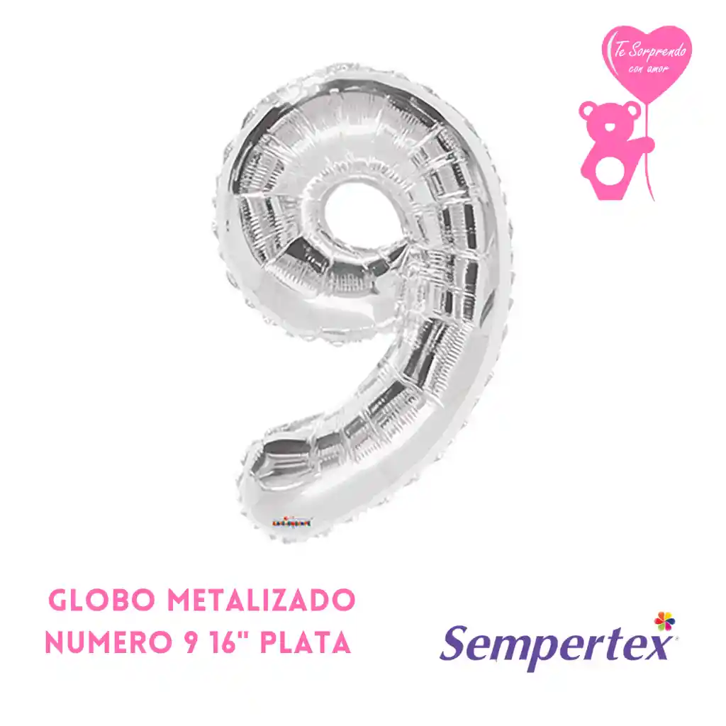 Globo Metalizado Número 9 16" Plata Sempertex