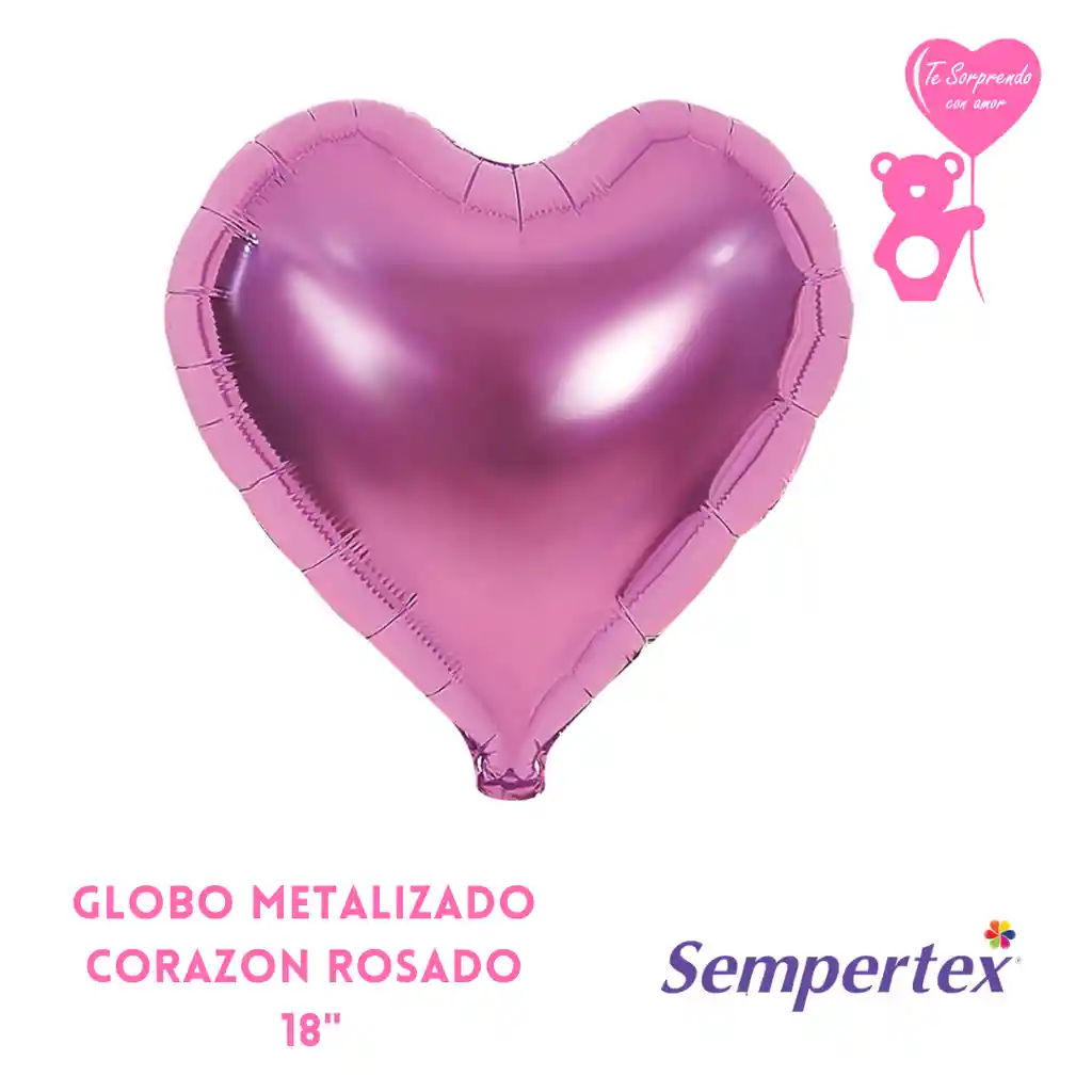 Globo Metalizado Corazón Rosado 18" Sempertex