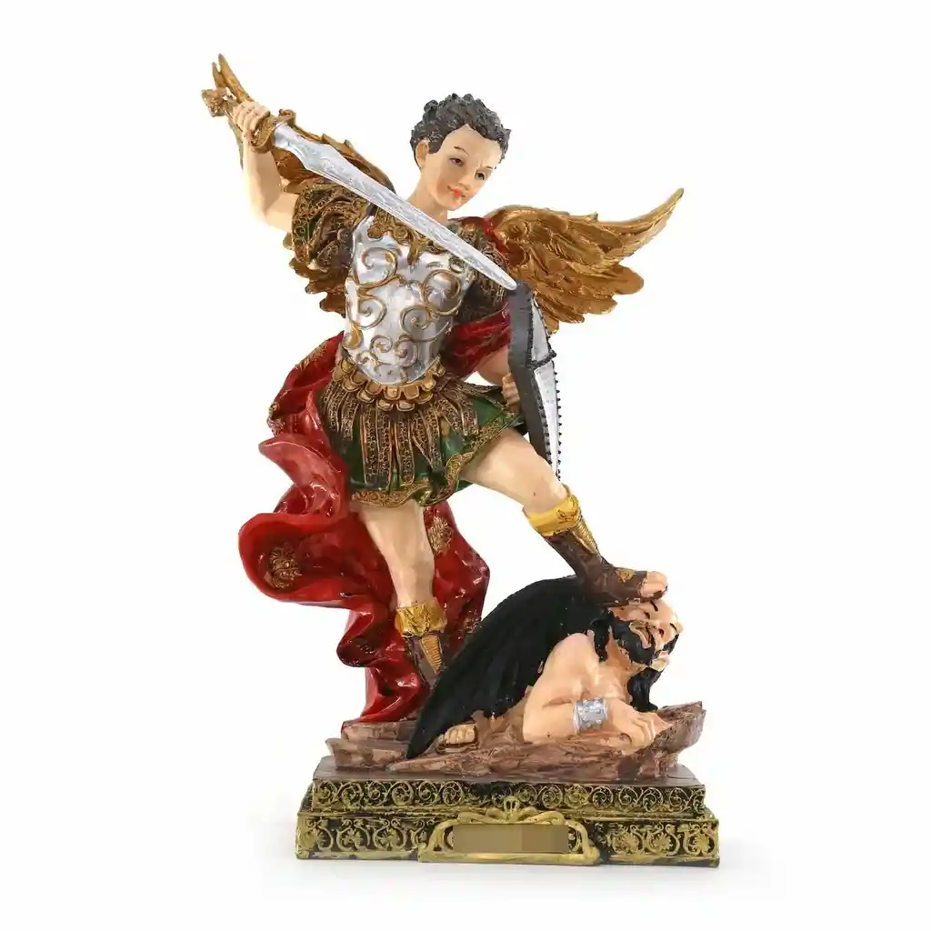 Figura Religiosa Ángel Arcángel Miguel 15cm Porcelana Italiana Firenzi Gold