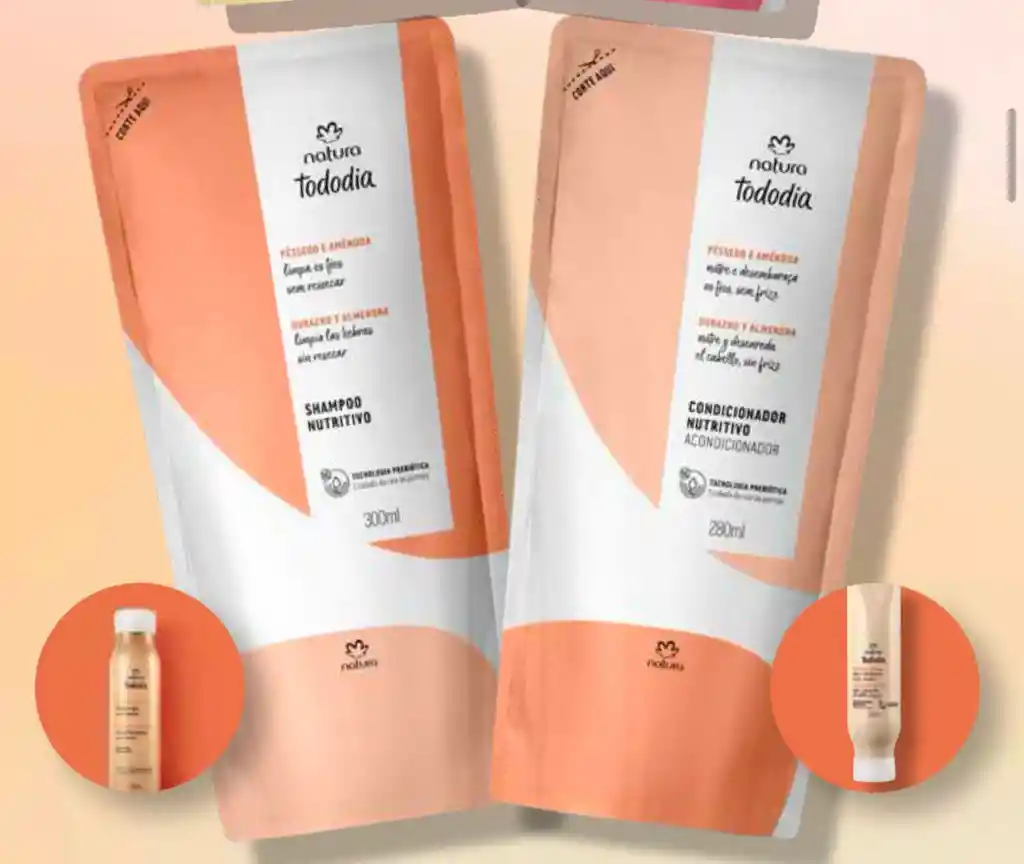 Kit Repuesto De Shampoo Y Acondicionador Durazno Y Almendras Nutrición.