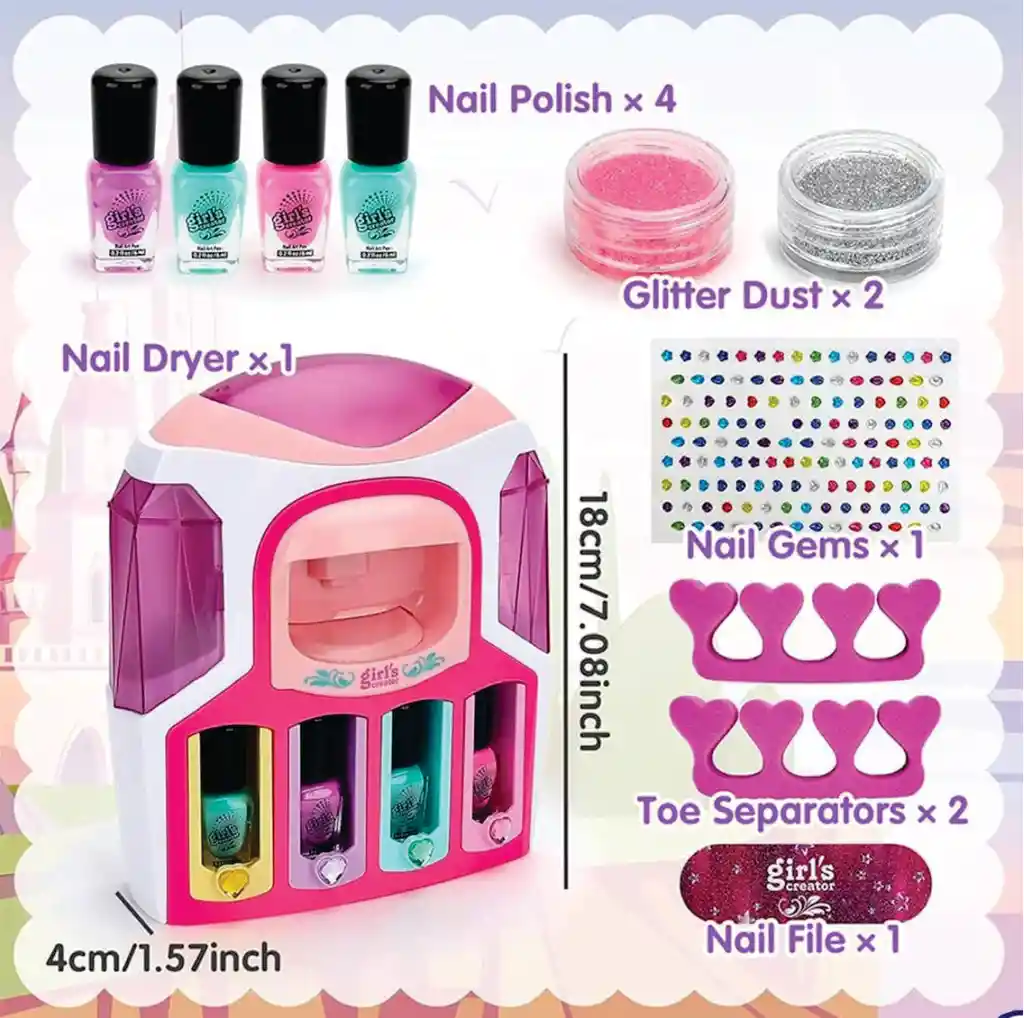 Juguete Kit De Esmaltes Secado De Uñas Niñas