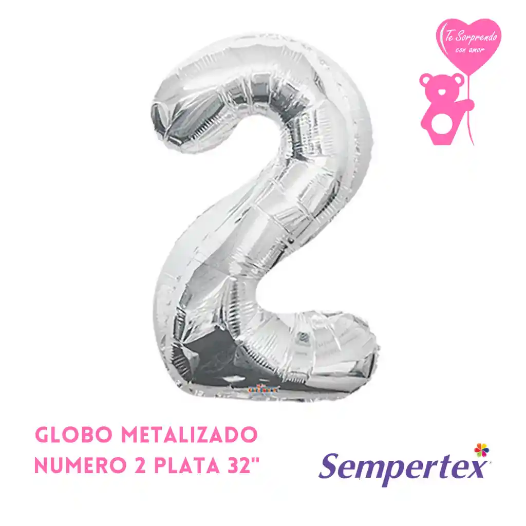 Globo Metalizado Número 2 Plata 32"