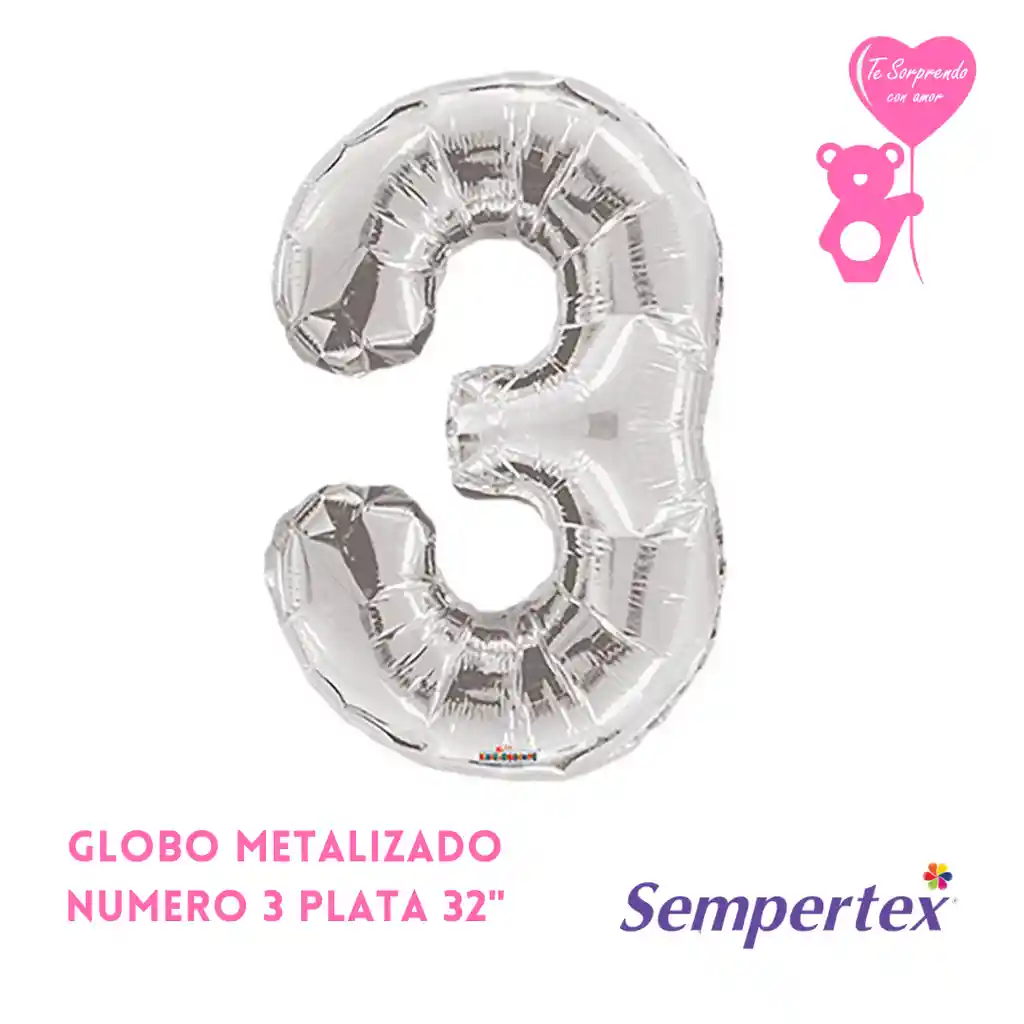 Globo Metalizado Número 3 Plata 32"