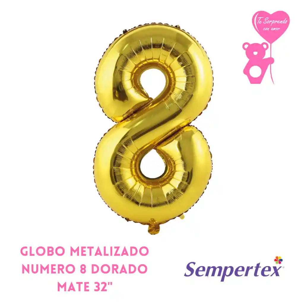 Globo Metalizado Número 8 Dorado Mate 32"