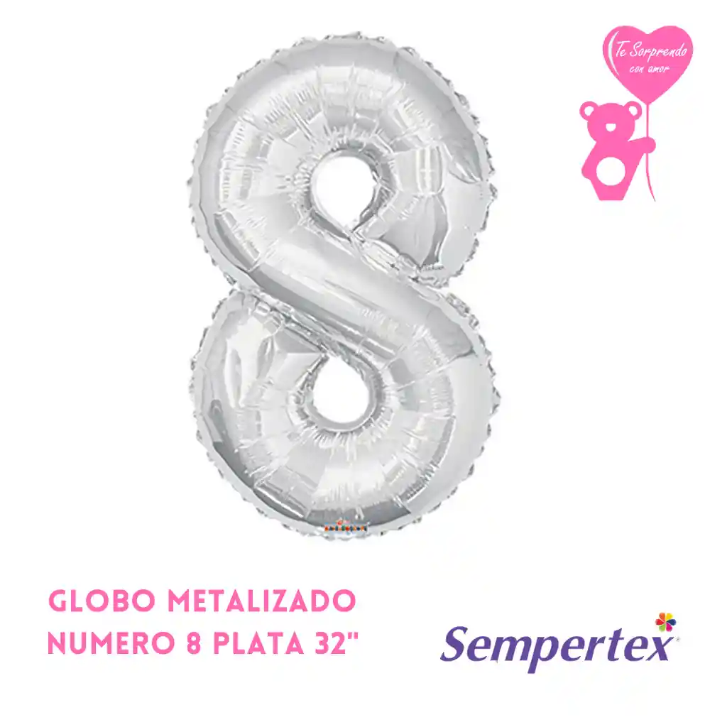 Globo Metalizado Número 8 Plata 32"