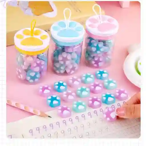 Set X 18 Mini Borradores Pequeños Huellitas Kawaii