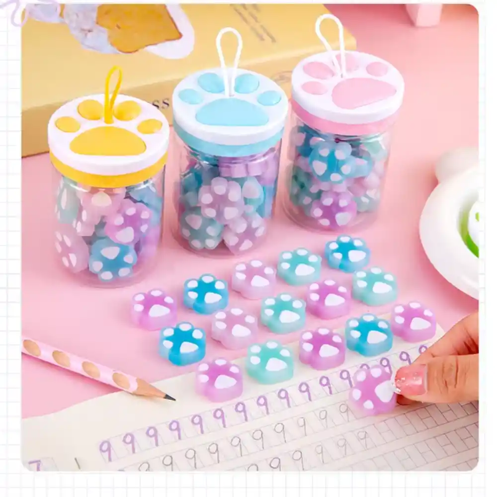 Set X 18 Mini Borradores Pequeños Huellitas Kawaii