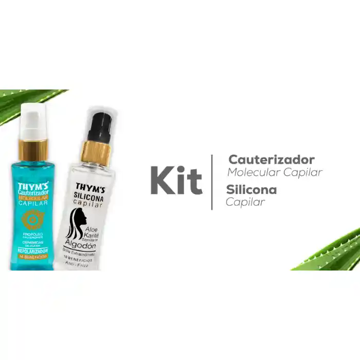 Kit Thyms Cauterizador Molecular 14 Beneficios Y Silicona Capilar Anti Frizz Aloe