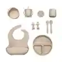 Kit Alimentación Vajilla Silicona Bebe 12 Pzas Con Tapa Beige