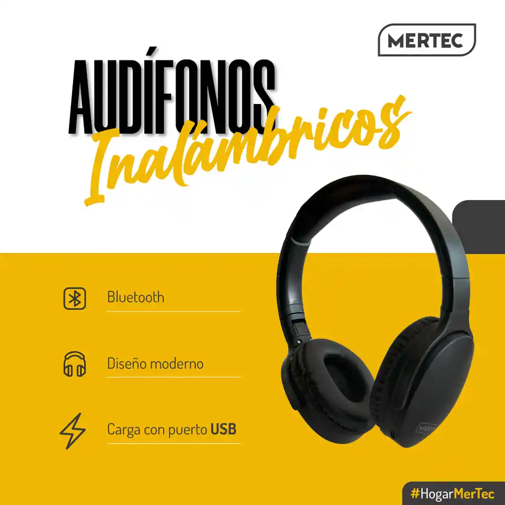 Audífonos Diadema Inalámbricos Mertec Mt-024b- Negro