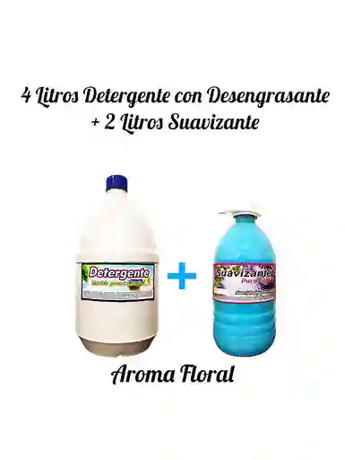 Combo Detergente Ropa Con Desengrasante X 4l + Suavizante X 2l Aroma Floral