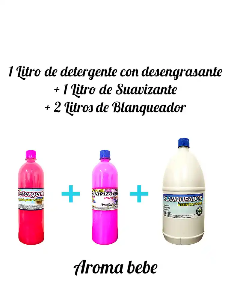 Combo Detergente Ropa Con Desengrasante X 1l + Suavizante X 1l Aroma Bebé + Cloro X 2l