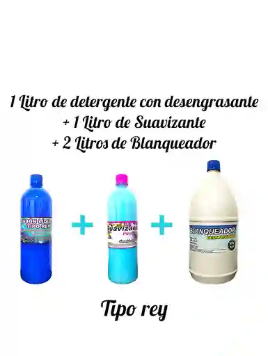 Combo Detergente Ropa Con Desengrasante Tipo Rey X 1l + Suavizante X 1l Aroma Floral + Cloro X 2l