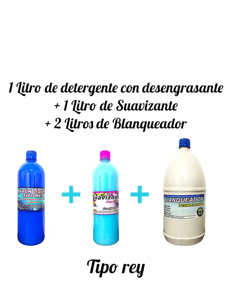 Combo Detergente Ropa Con Desengrasante Tipo Rey X 1l + Suavizante X 1l Aroma Floral + Cloro X 2l