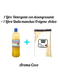 Combo Detergente Ropa Con Desengrasante X 1l Aroma Coco + Quitamanchas Ropa Blanca Oxigeno Activo X Lb