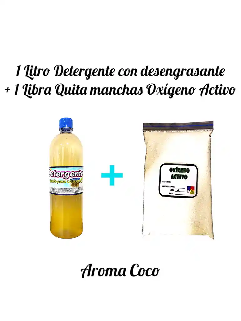 Combo Detergente Ropa Con Desengrasante X 1l Aroma Coco + Quitamanchas Ropa Blanca Oxigeno Activo X Lb
