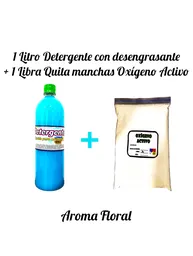 Combo Detergente Ropa Con Desengrasante X 1l Aroma Floral + Quitamanchas Ropa Blanca Oxigeno Activo X Lb