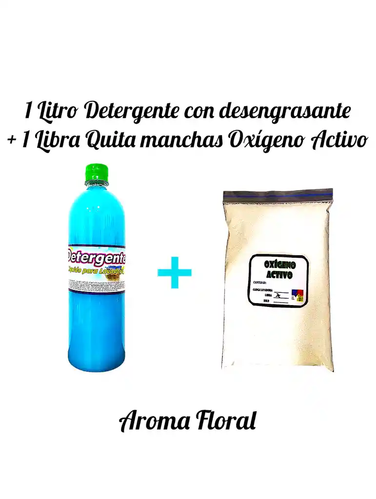 Combo Detergente Ropa Con Desengrasante X 1l Aroma Floral + Quitamanchas Ropa Blanca Oxigeno Activo X Lb