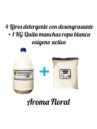Combo Detergente Ropa Con Desengrasante X 4l Aroma Floral + Quitamanchas Ropa Blanca Oxigeno Activo X Kg