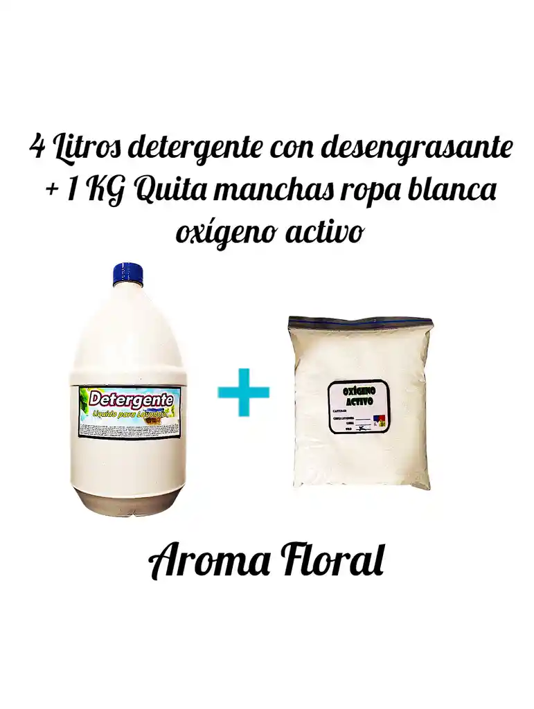 Combo Detergente Ropa Con Desengrasante X 4l Aroma Floral + Quitamanchas Ropa Blanca Oxigeno Activo X Kg