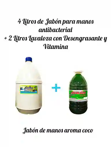 Combo Lavaloza-desengrasante X 2l + Jabón De Manos Antibacterial X 4 L Aroma Coco