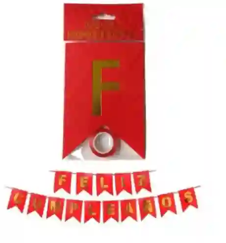 Festón Letrero Banderín Feliz Cumpleaños Metalizado / Glitter Letrero Banner Color Rojo