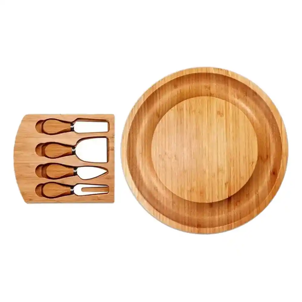 Set De Tabla De Quesos De Bambu Con Utensilios Mertec