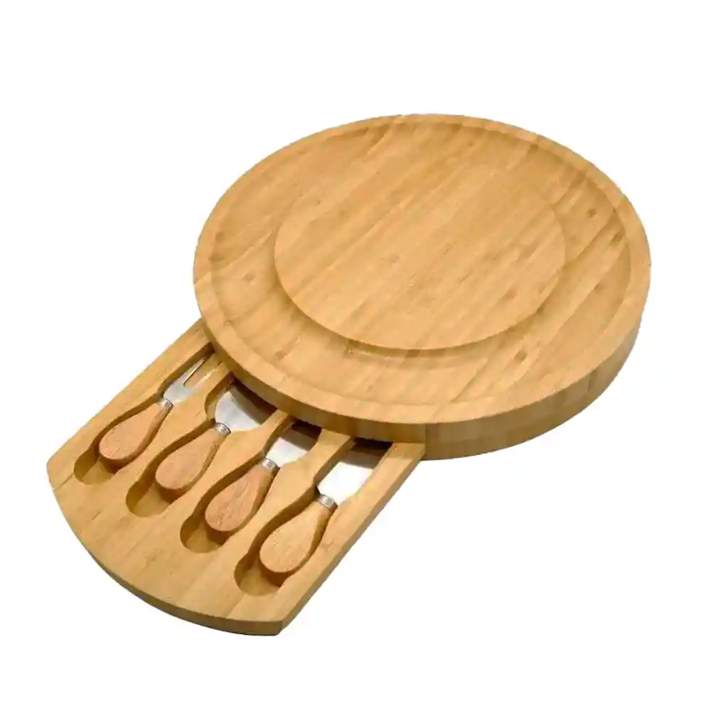 Set De Tabla De Quesos De Bambu Con Utensilios Mertec