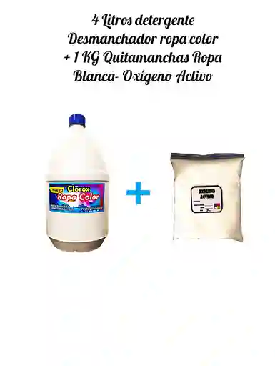 Combo Detergente Desmanchador Ropacolor X 4l Aroma Floral + Quitamanchas Ropa Blanca Oxigeno Activo X Kg