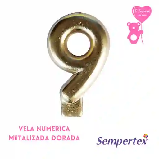 Vela Numero Dorada #9 Sempertex