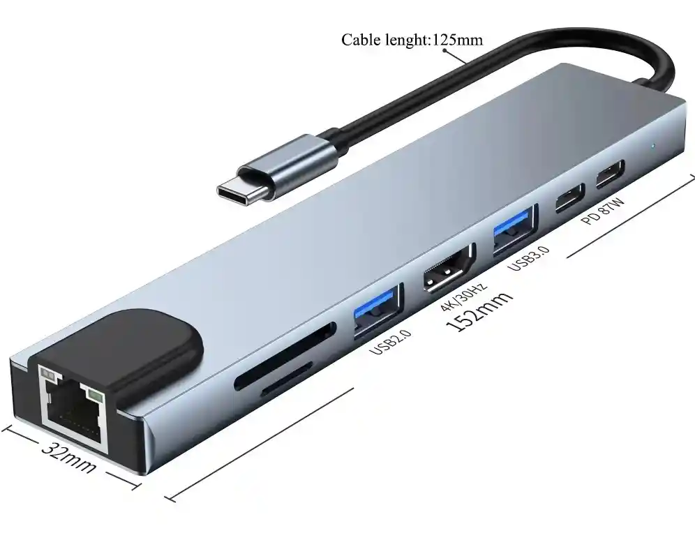 Convertidor Usb C Hub Tipo C Divisor Thunderbolt 3 8 En 1