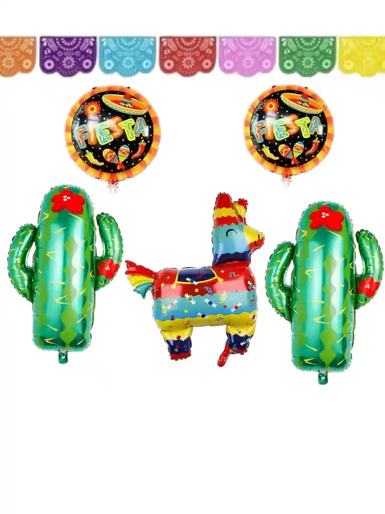 Kit Decoración Fiesta Mexicana Cactus Burro Globos Guirnalda