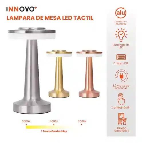 Lámpara De Mesa Led Recargable 3 Tonos Táctil Innovo Home
