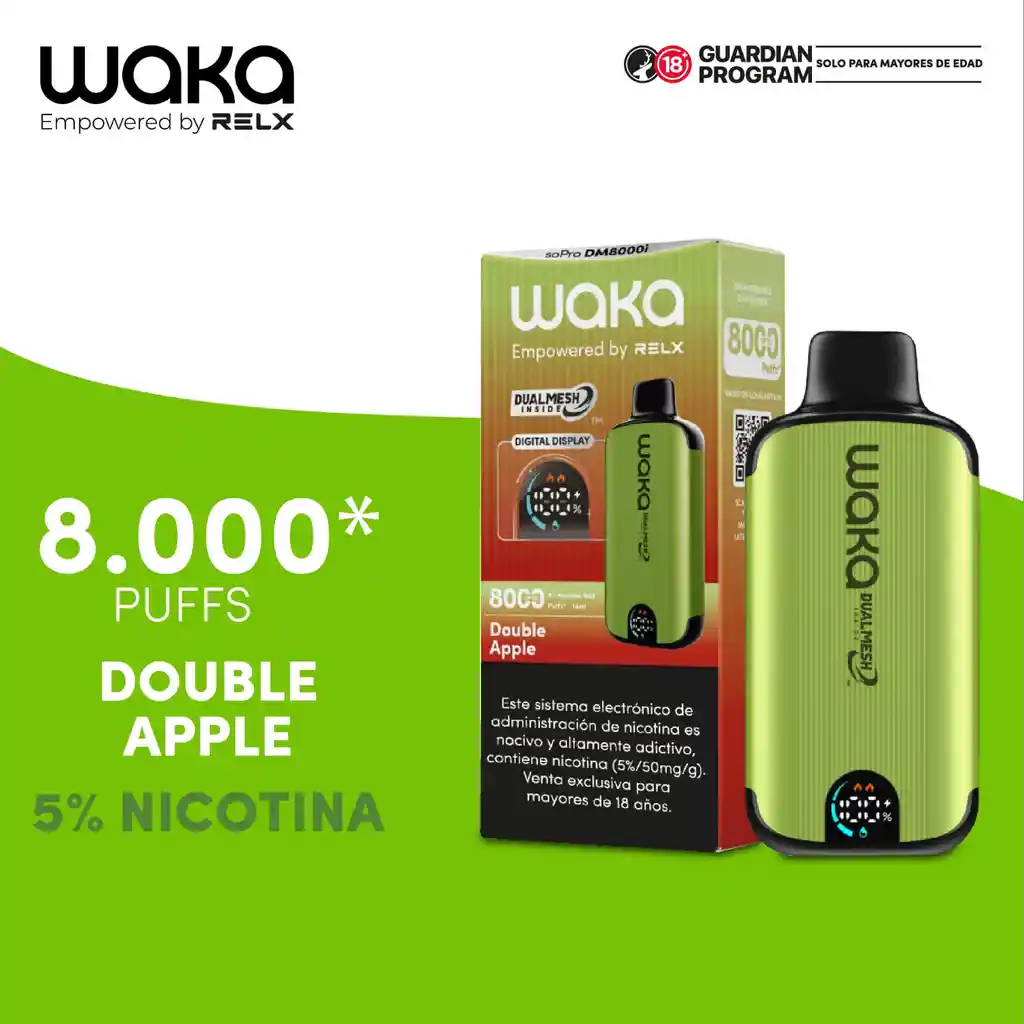 Waka Smart Vape Doble Apple 5% 8.000 Puffs A Domicilio