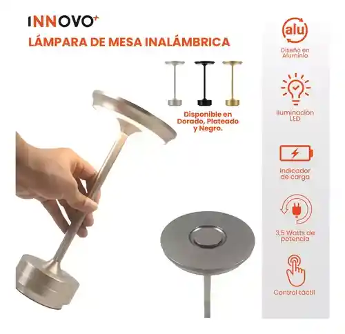 Lampara Led De Mesa Elegante Tactil 3 Metalica Recargable