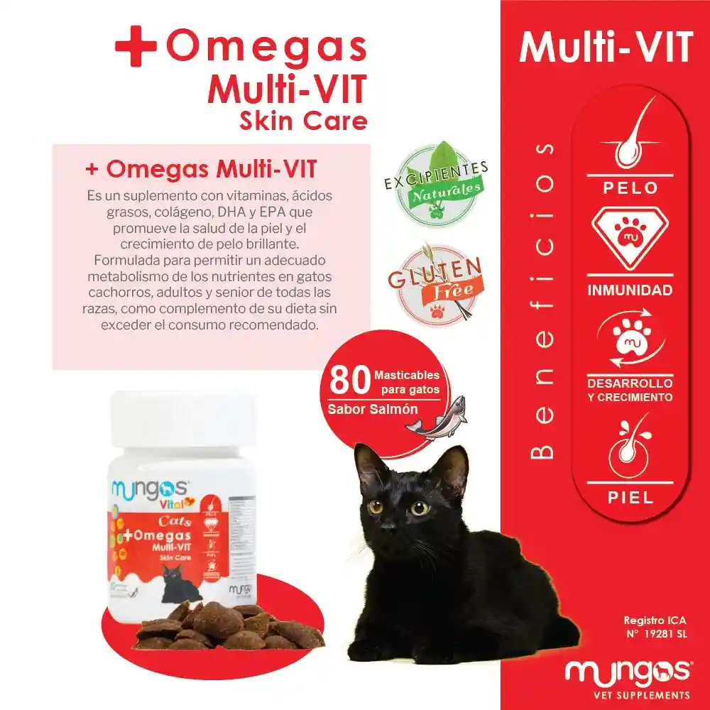 Omegas 3-6-9 Para Gatos – Mungos Omega Multivit X 80 Unidades Con Colágeno