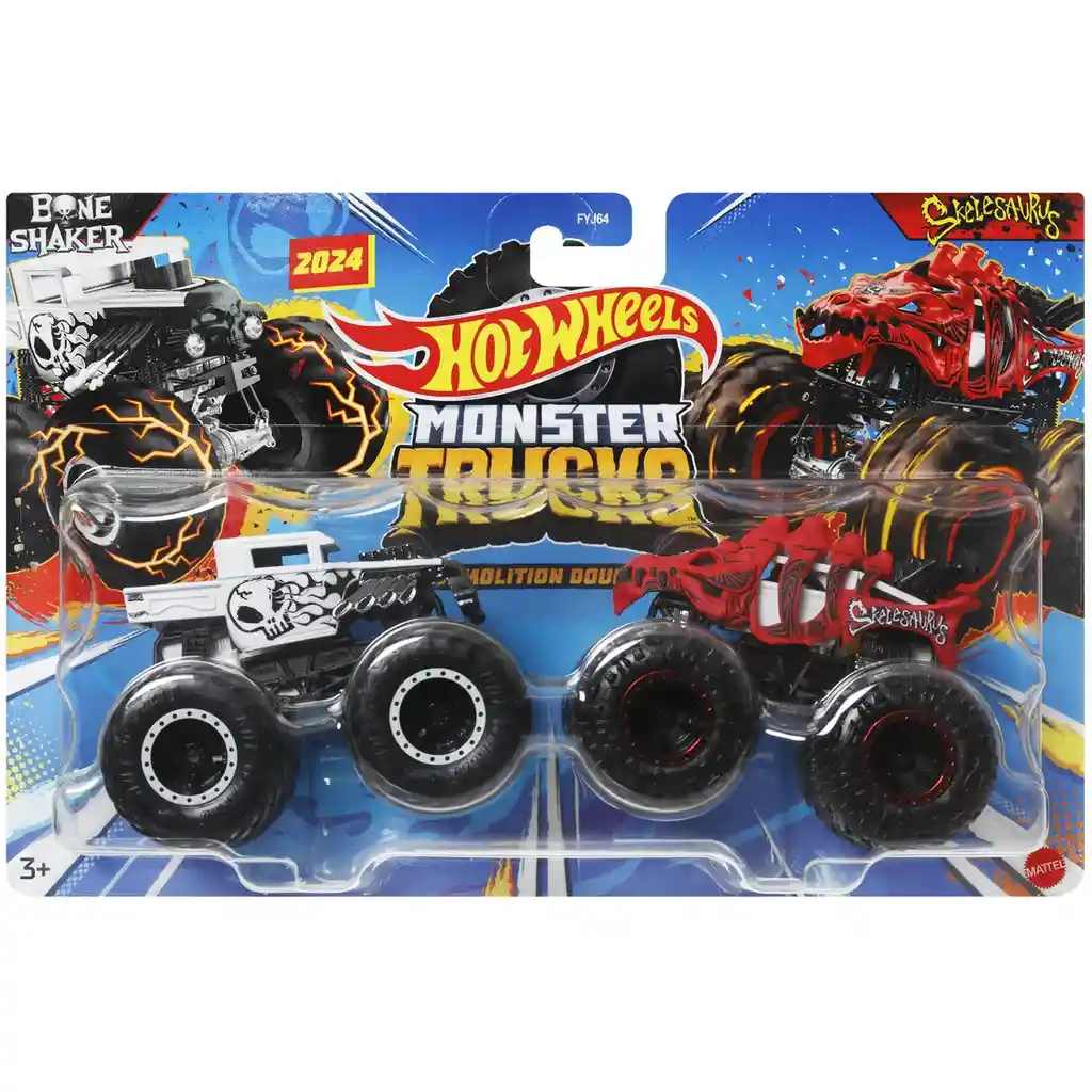 Hot Wheels Monster Trucks Twin Pack 1:64 Bone Shaker And Skelesaurus