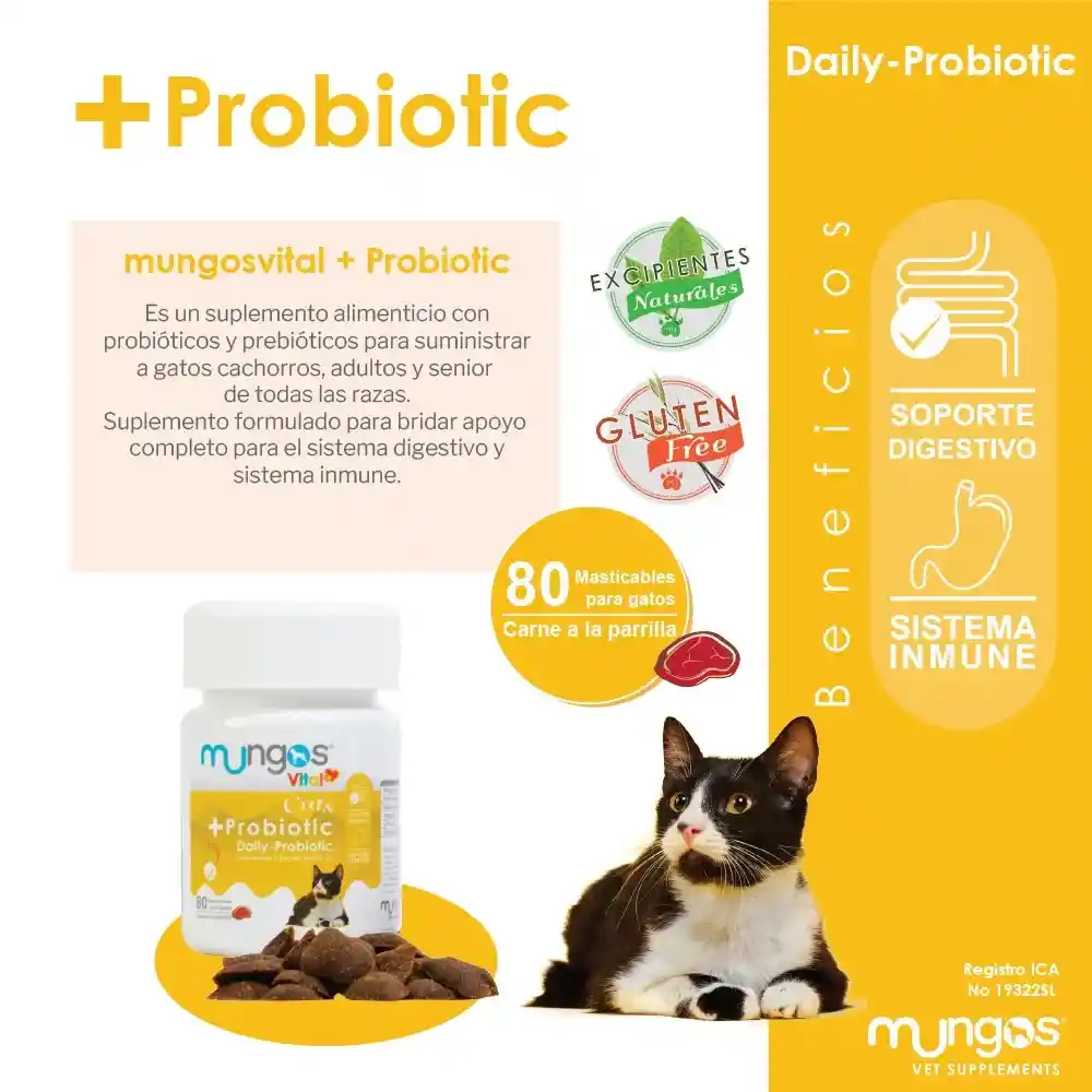 Probióticos Para Gatos – Salud Intestinal – Mungos Vital Probiotic X 80 Unidades Blandas