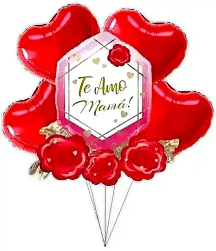 Kit 5 Globos Dia De La Madre Mama Te Amo Corazon Rosas Flor