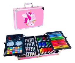 Set Kit Creativo Arte Dibujo Maleta Metálica Para Niñas X 145pcs