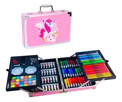 Set Kit Creativo Arte Dibujo Maleta Metálica Para Niñas X 145pcs