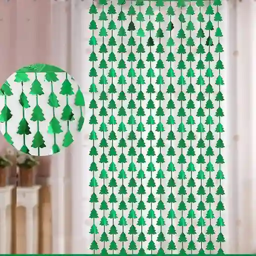 Cortina Metalizada Arbol Navidad Verde
