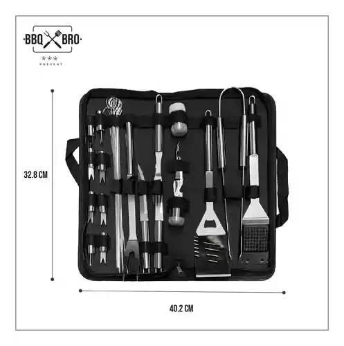 Set Utensilios Asados Infaltables 20 Pz Acero Inoxidable