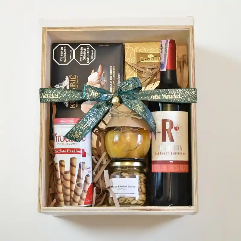 Ancheta Navideña Gourmet Con Vino Y Galletas Y Mas: El Regalo Perfecto Para Navidad