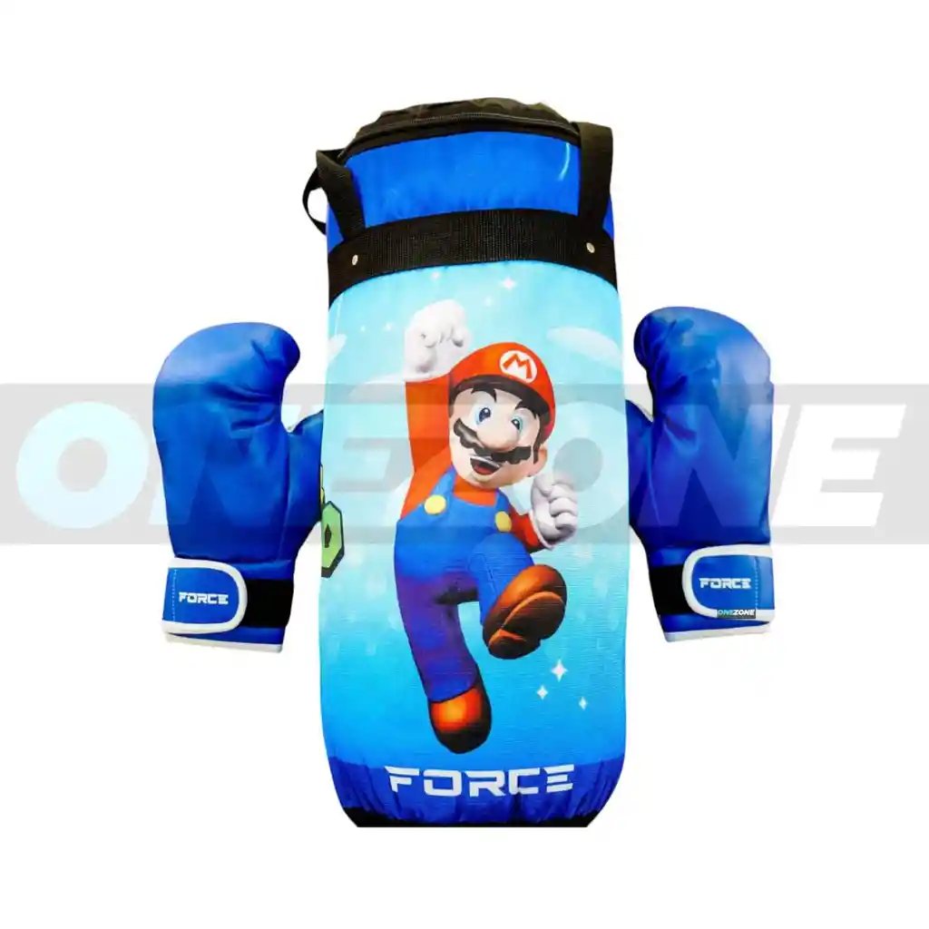 Kit Saco Boxeo Multidiseños + Guantes Para Niño, (infantil) Azul